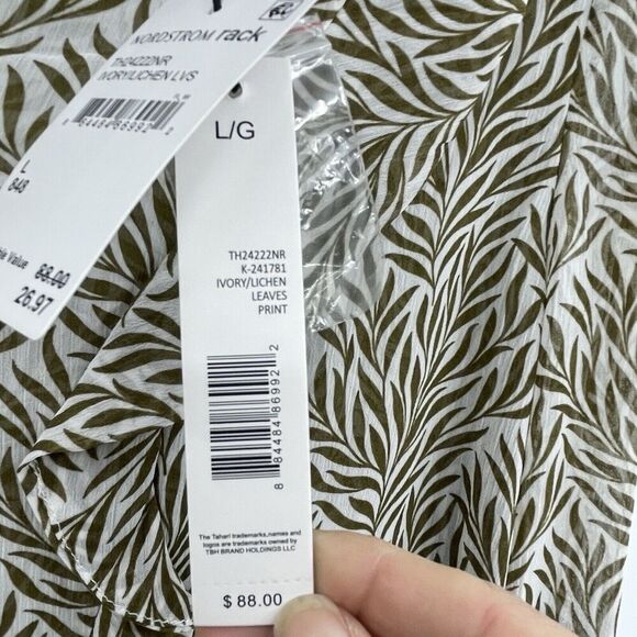 T Tahari Blouse Tops Womens Large Multicolor Tropical Print Long Sleeve Collared - Picture 3 of 14